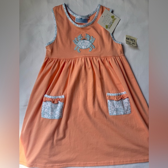 Trotter Street Kids Orange Dress with Crab Embroidery - Picture 2 of 3